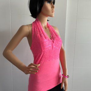 Neon lace halter top